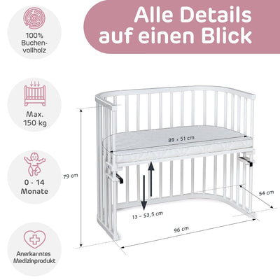 babybay Maxi mit Matratze Classic Soft extra grosses Beistellbett aus massivem Buchenholz / Kinderbe