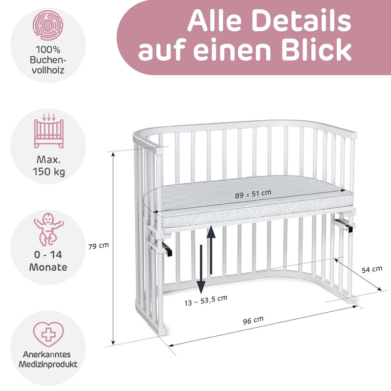 babybay Maxi mit Matratze Classic Soft extra grosses Beistellbett aus massivem Buchenholz / Kinderbe