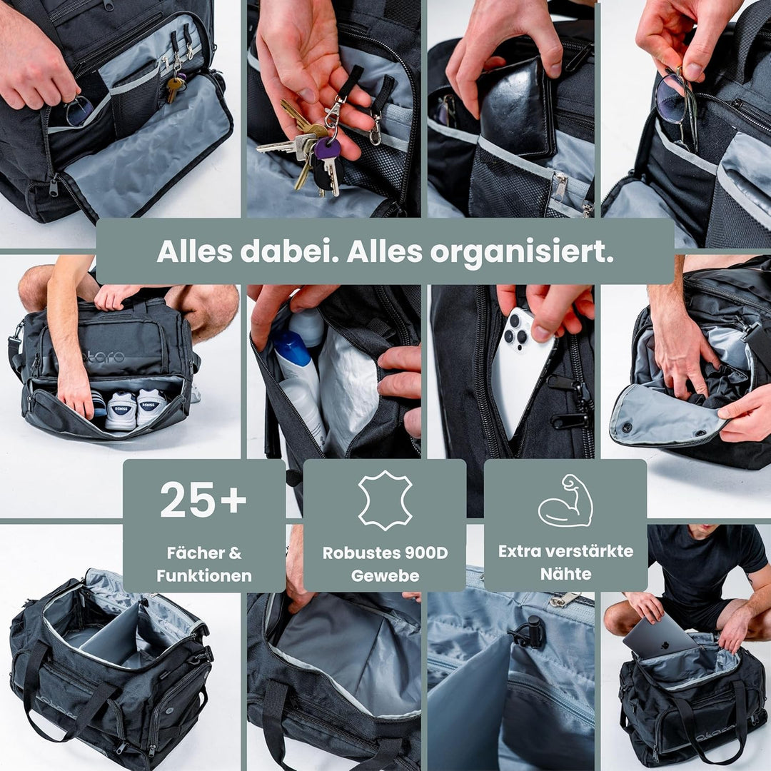 OTARO Sporttasche mit Schuhfach & Nassfach – 50L Reise- & Fitnesstasche mit Laptopfach, Rucksackgurt
