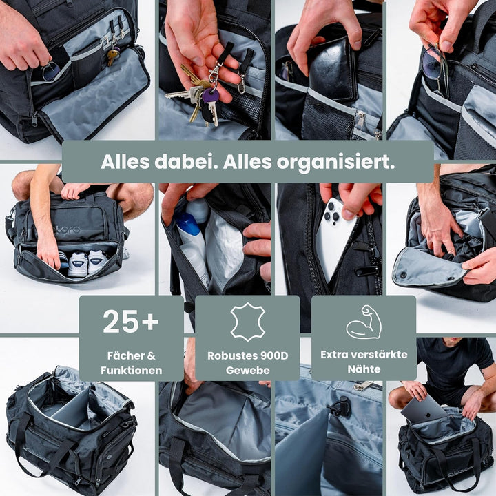 OTARO Sporttasche mit Schuhfach & Nassfach – 50L Reise- & Fitnesstasche mit Laptopfach, Rucksackgurt