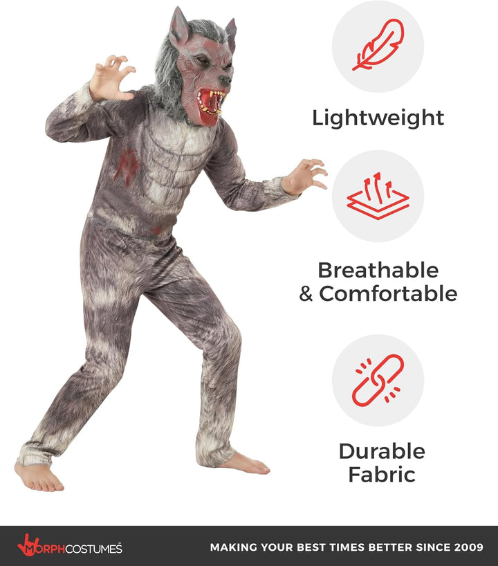 Morph Werwolf Kostüm Kinder, Wolf Kostüm Kinder, Halloween Kostum Kind Werwolf, Wolfskostum Kind, Ka