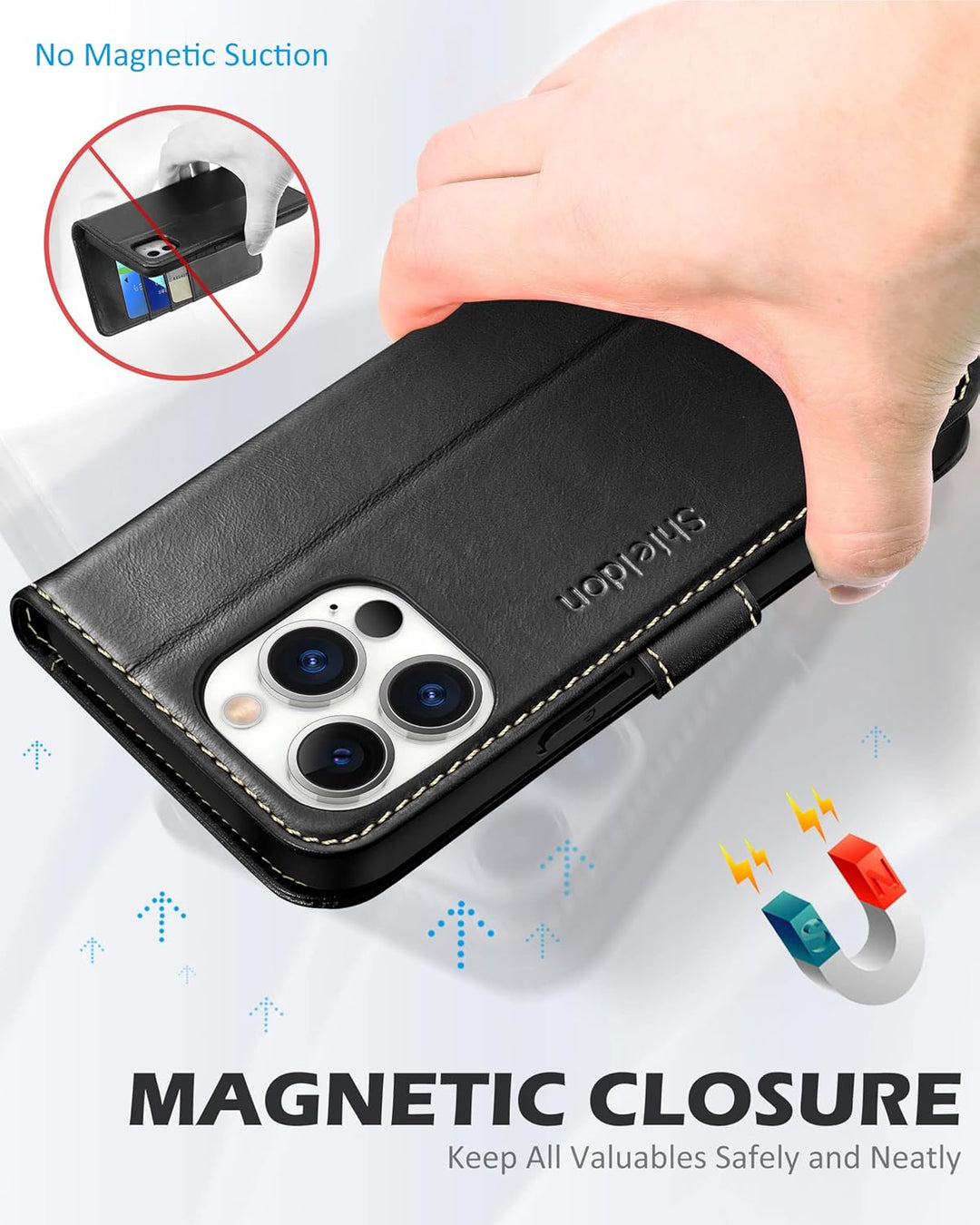 SHIELDON Hülle für iPhone 14 Pro 5G Handyhülle [Echtleder] [Kartenfach] [Standfunktion] [Verdicht TP