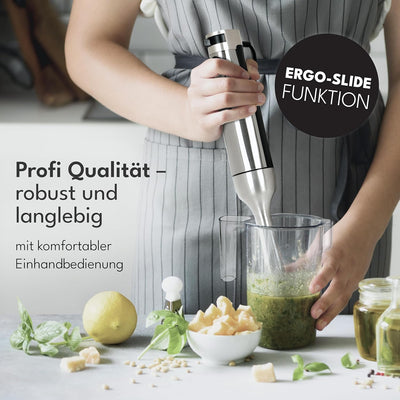 LEBENLANG Premium 1200W Stabmixer Edelstahl - Inkl. 1000ml Messbecher & Spritzschutz I Stufenlos ver