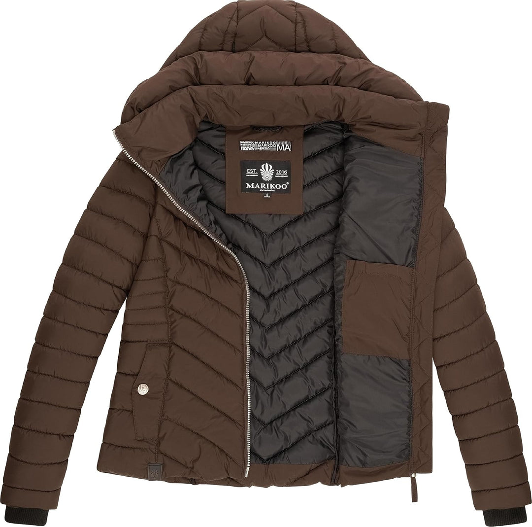 MARIKOO Damen Übergangsjacke leichte Steppjacke kurz mit Abnehmbarer Kapuze Kagomee XS-XXL XL Dark C