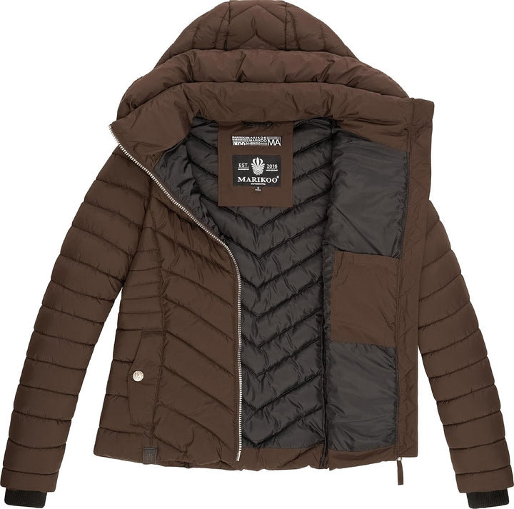MARIKOO Damen Übergangsjacke leichte Steppjacke kurz mit Abnehmbarer Kapuze Kagomee XS-XXL XL Dark C
