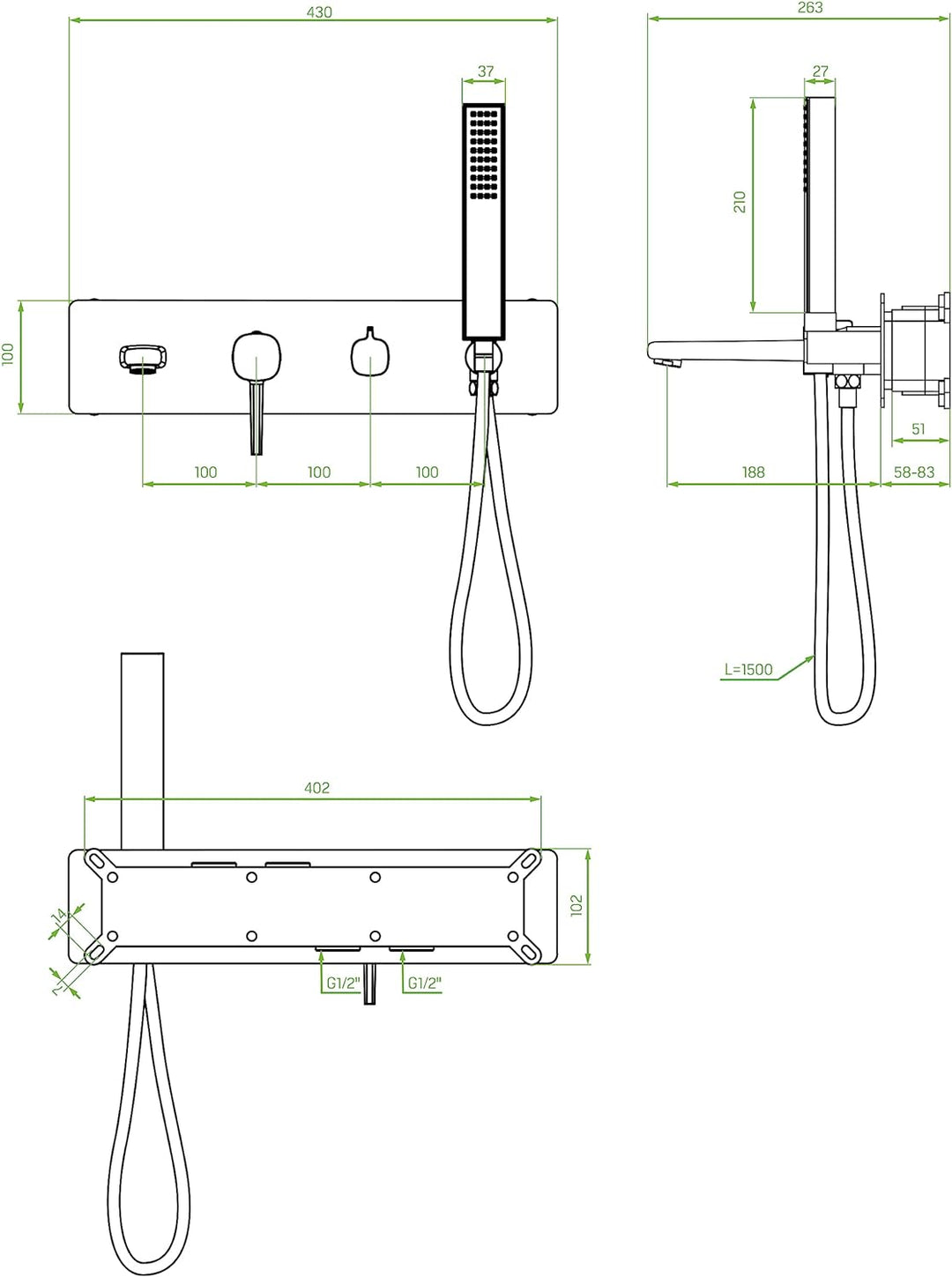 KOLMAN Unterputz Batterie Komplett Set POLA Chrom Badarmatur verdeckter Einbau Mischer
