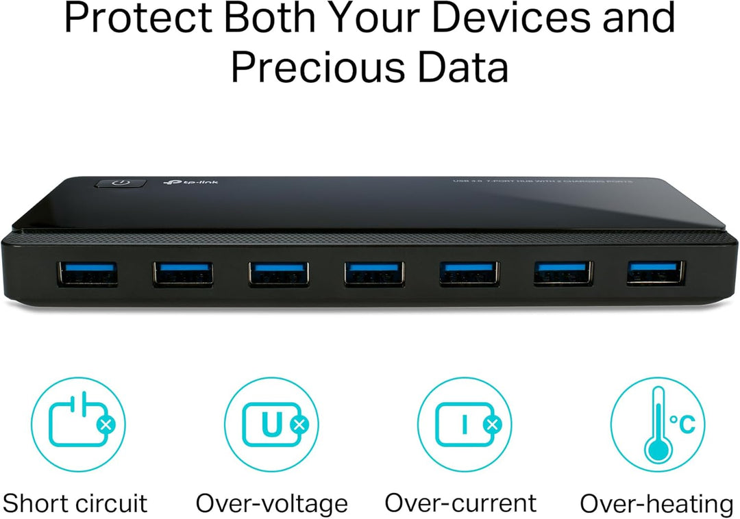TP-Link UH720 7-Port USB 3.0 HUB + 2 Ladeports (2,4A) für Tablet und Smartphone, inklusive Netzadapt