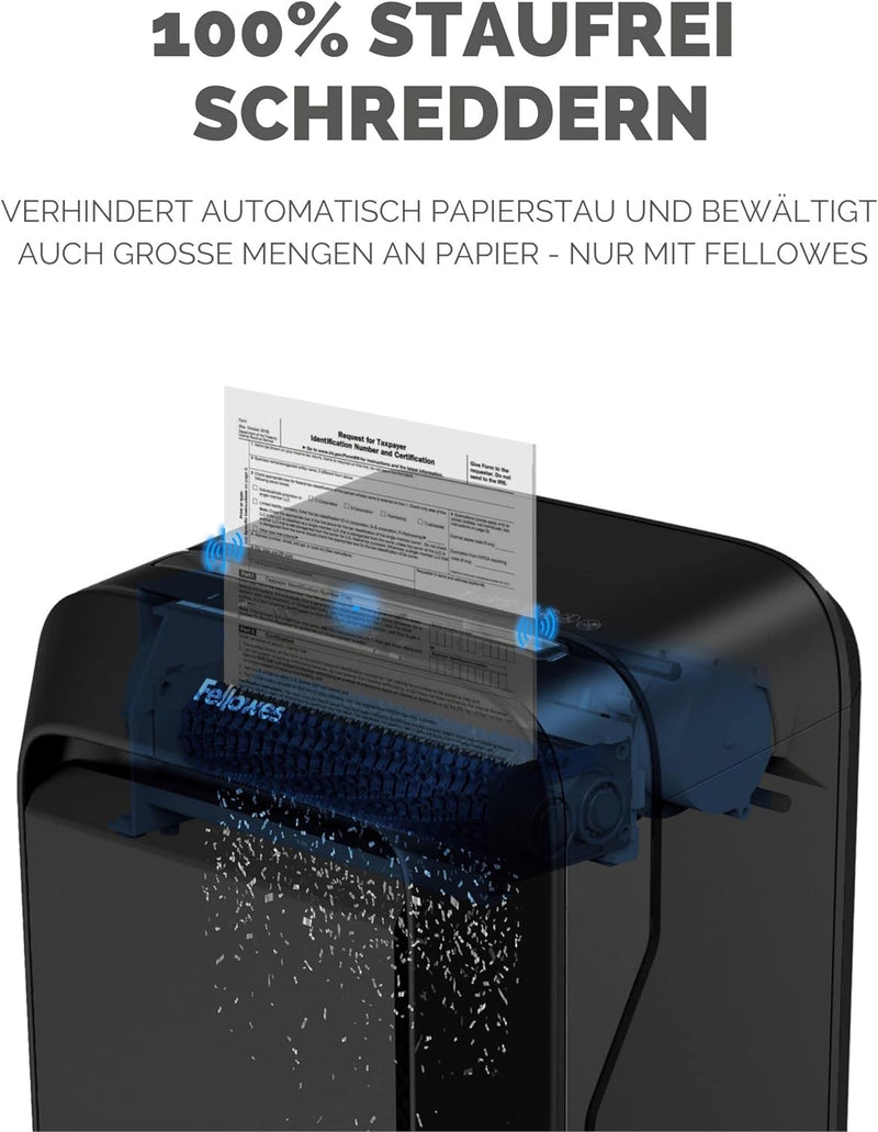 Fellowes 16 Blatt Aktenvernichter Partikelschnitt (P4), Papierschredder für Büro, Homeoffice, Powers