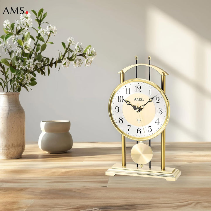 AMS 5193 Tischuhr, Funk-Pendelwerk, Aluminium-Zifferblatt Silber, arabische Ziffern, Metallgehäuse m