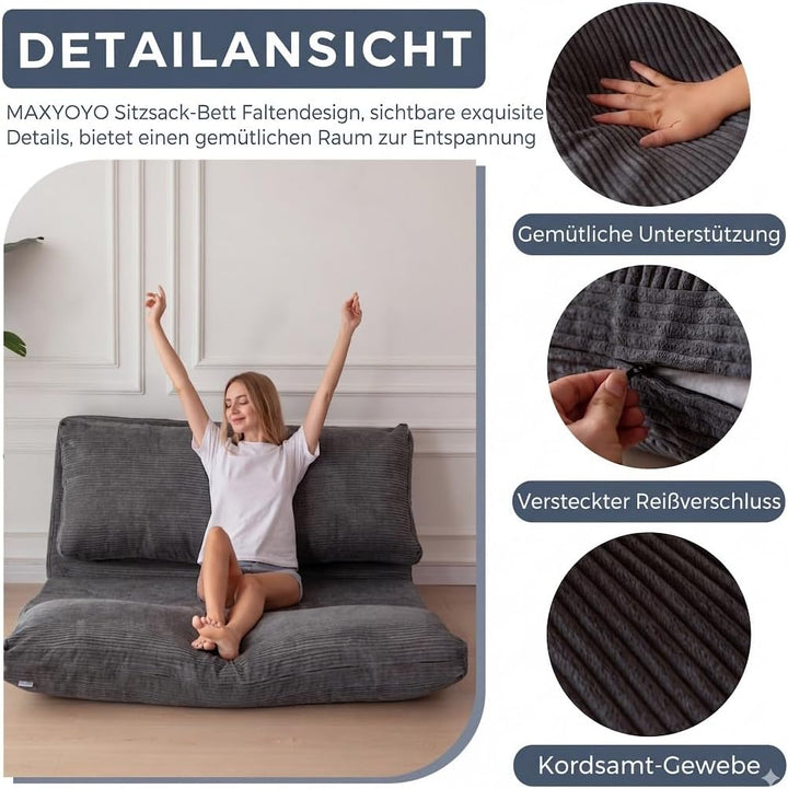 MAXYOYO Faltbarer Samt-Pouf mit Schaumstoffpolsterung, extra dick, 4 Schichten, Bodenmatratze/Sofa f