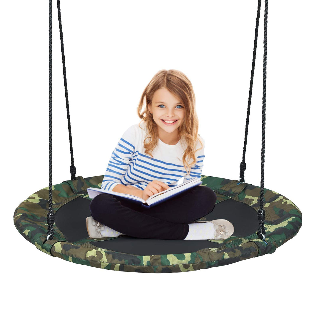 COSTWAY Ø100cm Nestschaukel Kinderschaukel, Rundschaukel 100-160cm Seil, Tellerschaukel 150kg Tragkr