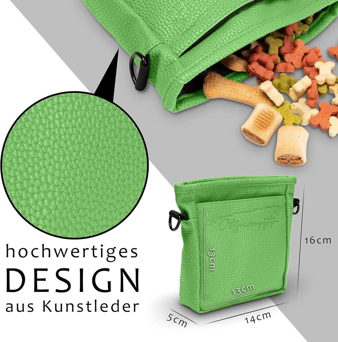 Ostfriesenpfoten® Leckerlibeutel 'Frieda' für Hunde aus hochwertigem Kunstleder - Grün Grösse M - Fu