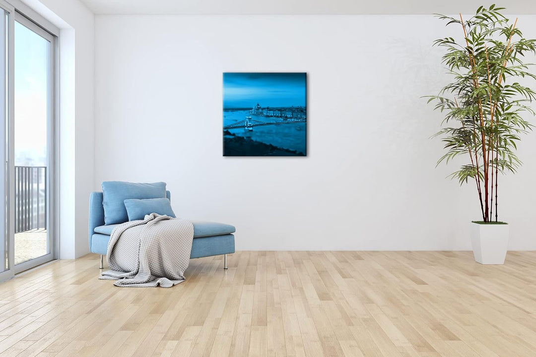 deyoli Budapest bei Abenddämmerung Format: 40x40 Effekt: Monocrome Blau als Leinwand, Motiv fertig g