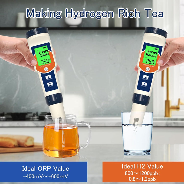 pH Messgerät Wasser, 4-in-1 pH/ORP/H2/TEMP Tester, ppm messgerät wasser Acqua IP67 Wasserdicht 0,01