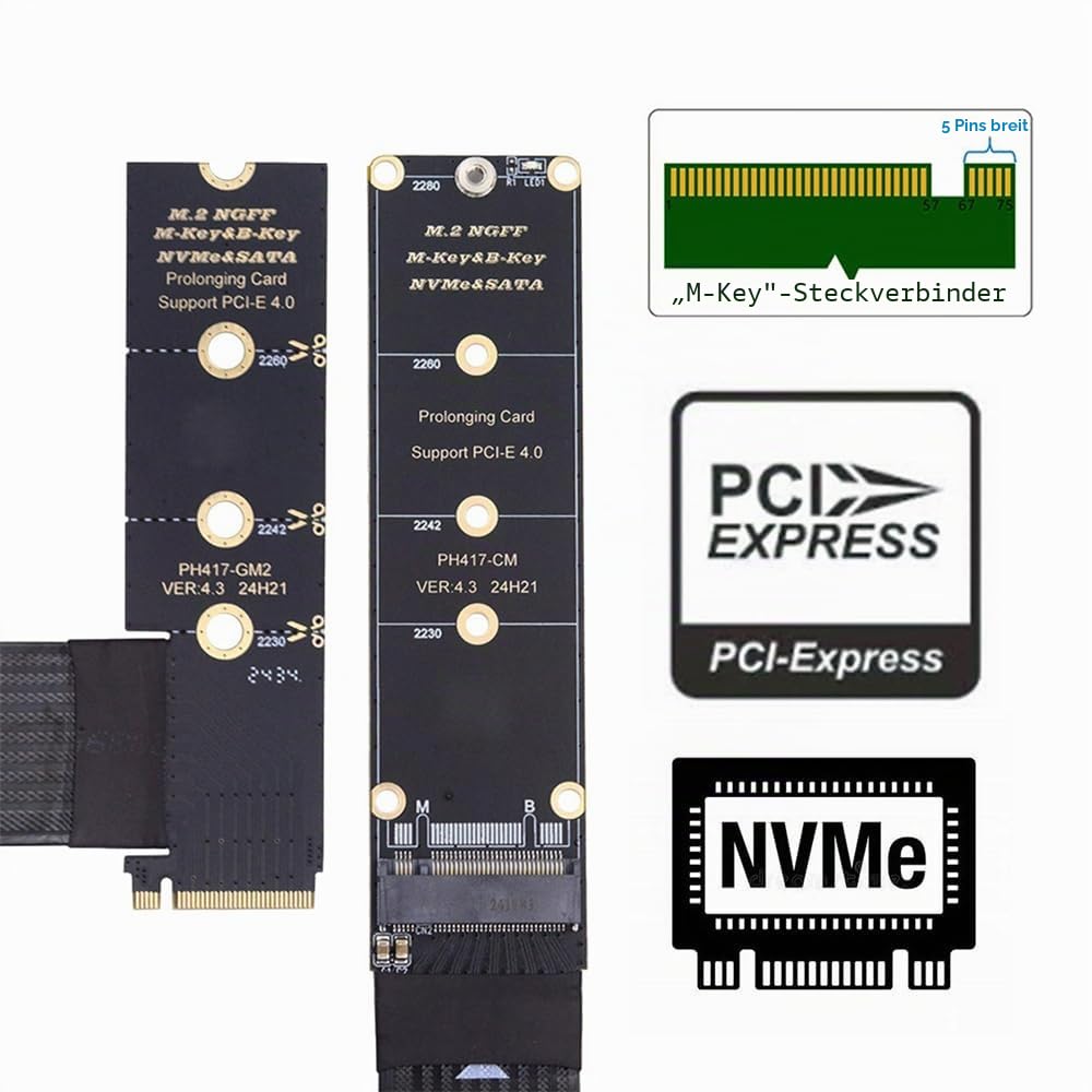 NFHK NGFF M-Key NVME Stecker auf Buchse, Verlängerungs-PCI-Express-Kabel, 30 cm, rechtwinklig, Typ 9