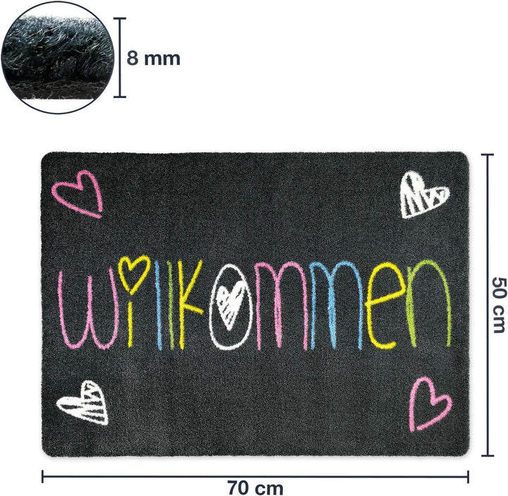deco-mat Fussmatte Willkommen 50 x 70 cm Grau - rutschfeste, waschbare Fussmatte für Aussen und Inne