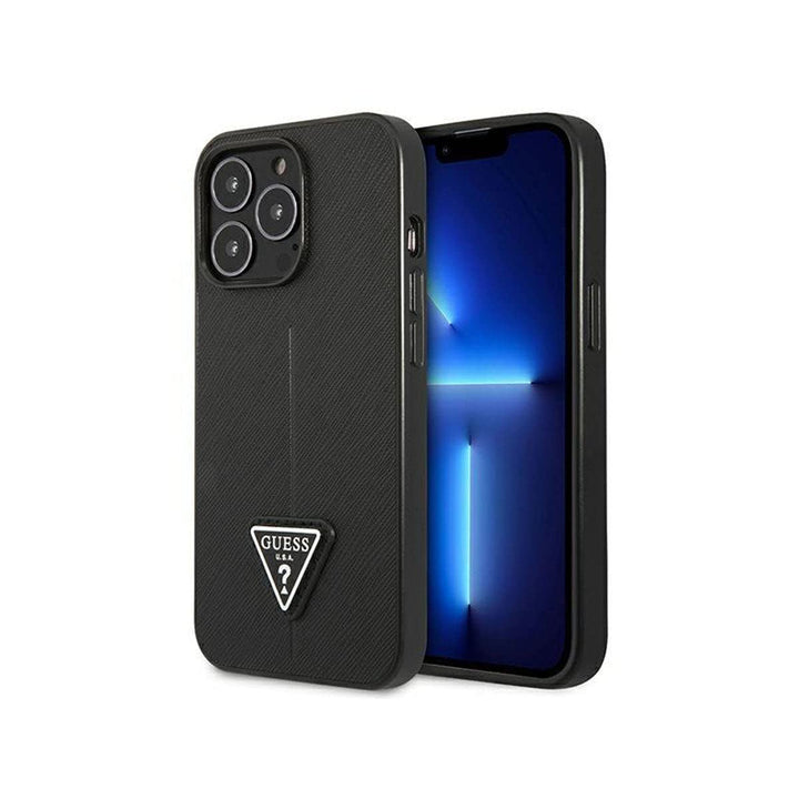 Guess GUHCP14LPSATLK Hülle für iPhone 14 Pro 6,1" schwarz/Black hardcase SaffianoTriangle Logo