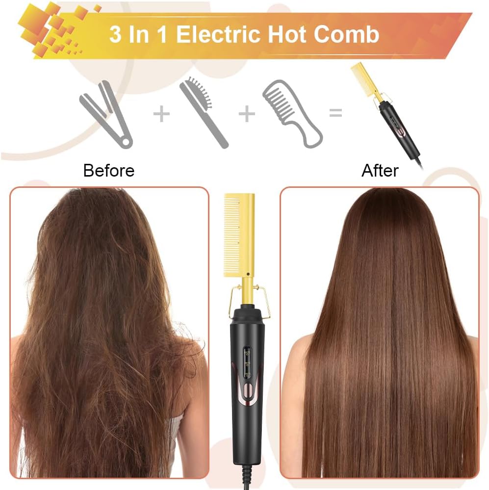 flintronic Elektrischer Heisskamm Haarglätter Bürste, 2 in1 Elektrische Kamm Haarglätter Glättbürste