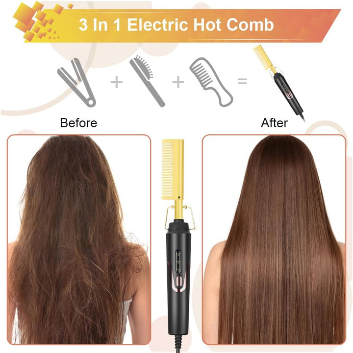 flintronic Elektrischer Heisskamm Haarglätter Bürste, 2 in1 Elektrische Kamm Haarglätter Glättbürste