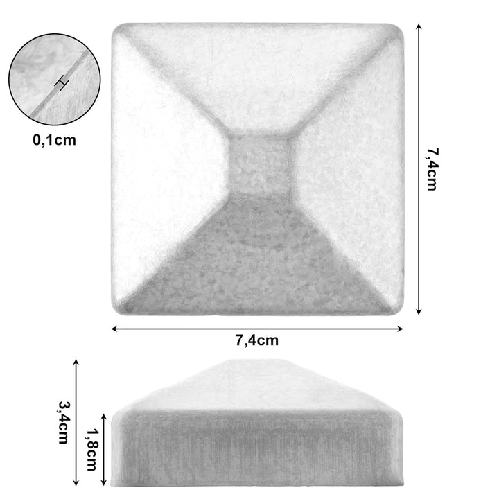24 Stück Pfostenkappe 7x7, Einschlaghülse 70x70MM, Zaunpfosten Metall, Pyramiden Form Zaunpfosten Ka