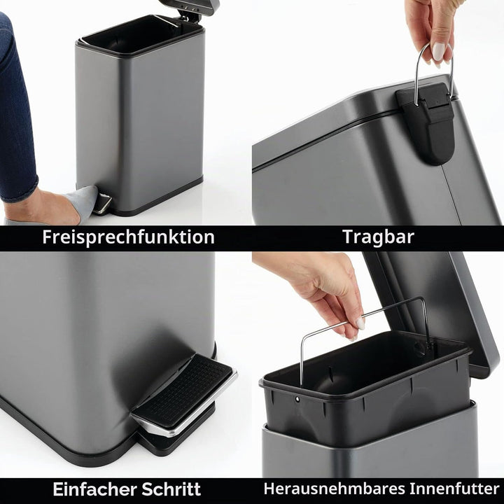 mDesign rechteckiger Tretmülleimer mit 10 L Kapazität – kompakter Mülleimer mit Inneneimer für das B