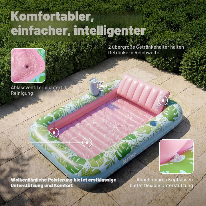 SLOOSH Aufblasbare Tanning Pool, 70" x 46"/ 85" x 57" Grosse aufblasbarer Luftmatratze für Erwachsen