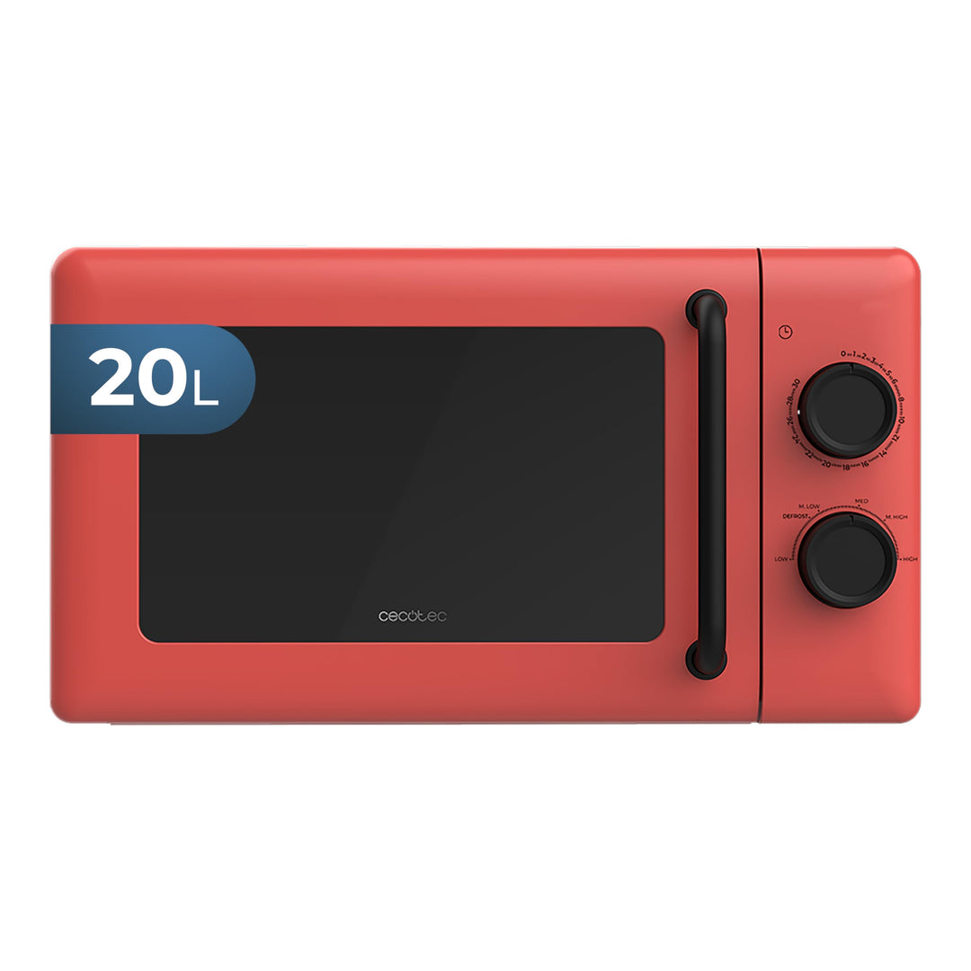 Cecotec Mechanische Mikrowelle 20L Proclean 3010 Rot. 700 W, 6 Leistungsstufen, Auftaumodus, Garzeit