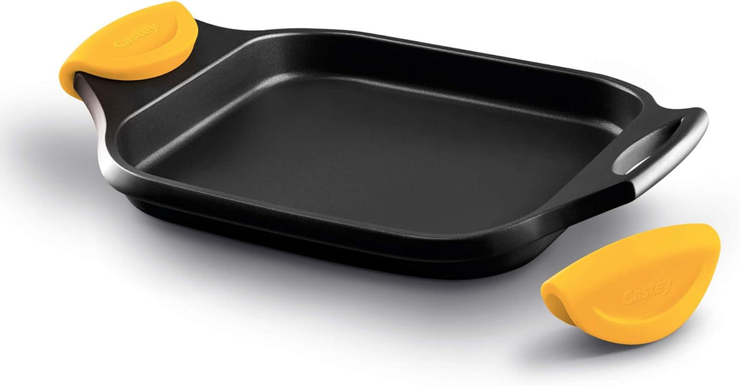 Castey flache Grillpfanne glatt, Schwarz / Gelb 42.5 x 25.5 x 30 cm, 42.5 x 25.5 x 30 cm