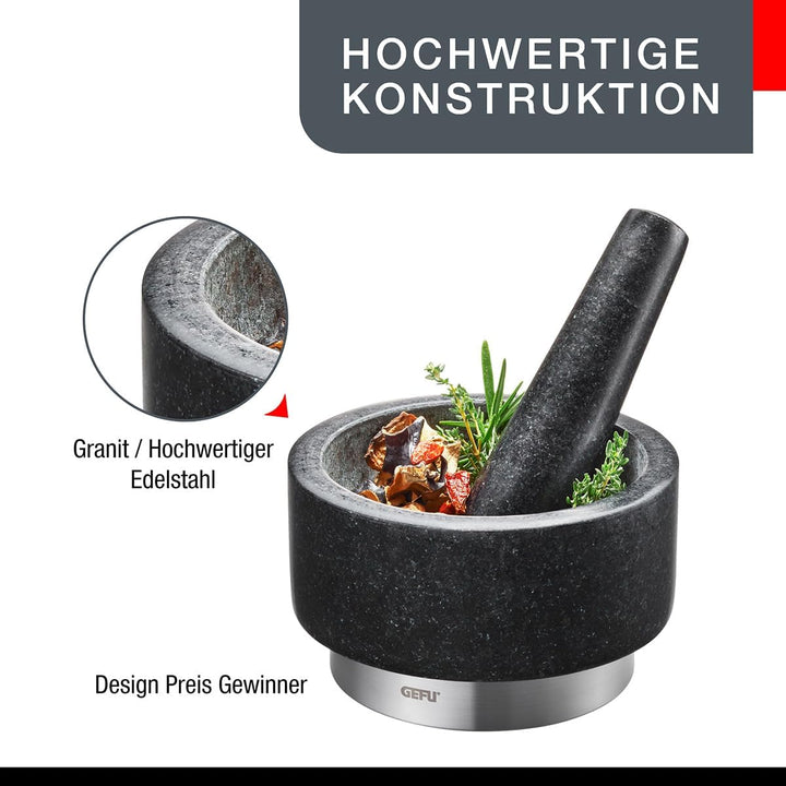 GEFU Mörser X-PLOSION, Granitmörser für das Zermahlen von Gewürzen, inkl. Stössel, klein und