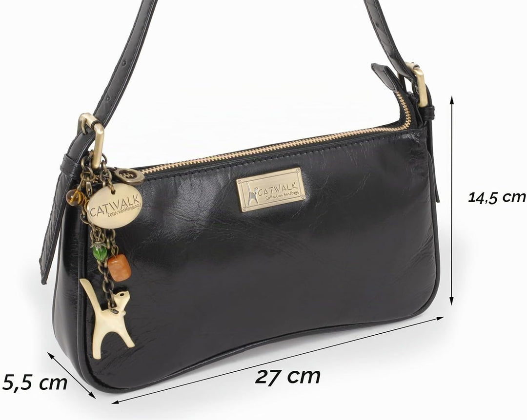 Catwalk Collection Handbags - Klein Damen Schultertasche - Henkeltasche - Leder mit Krokodilprägung