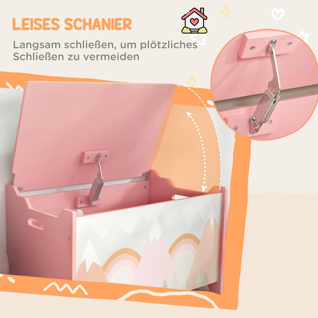 ZONEKIZ Spielzeugkiste, Aufbewahrungsbox mit aufklappbarem Deckel, Sicherheitsscharnier Spielzeugtru