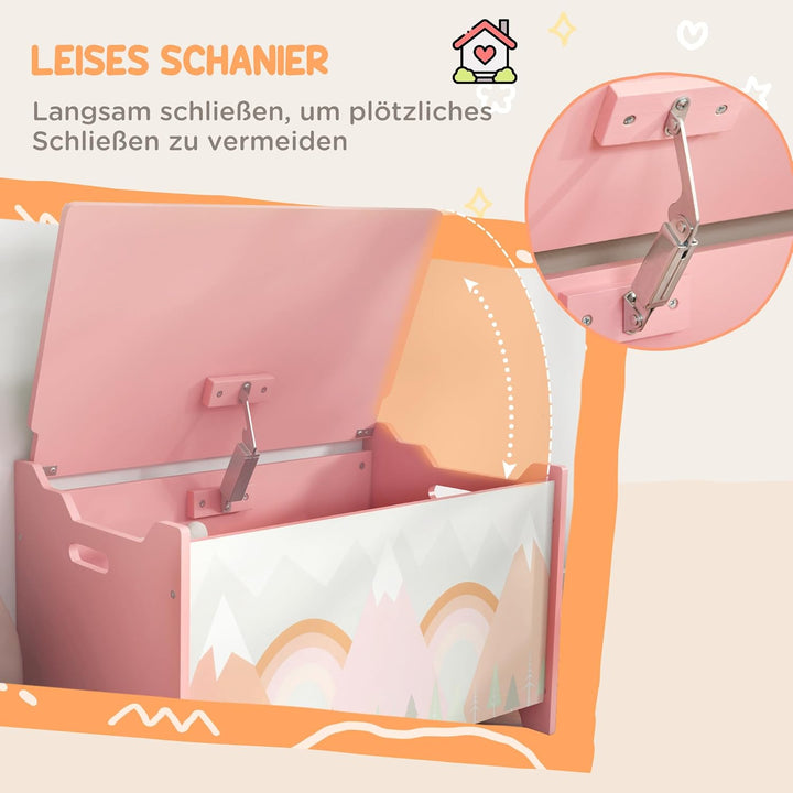 ZONEKIZ Spielzeugkiste, Aufbewahrungsbox mit aufklappbarem Deckel, Sicherheitsscharnier Spielzeugtru