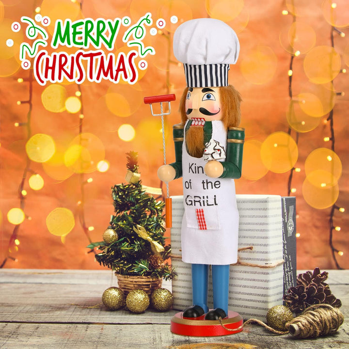 AULUDA 38,1 cm Weihnachts-Dekorativer Nussknacker, Koch mit Grillgabel und Kuchen, handgefertigte Ho