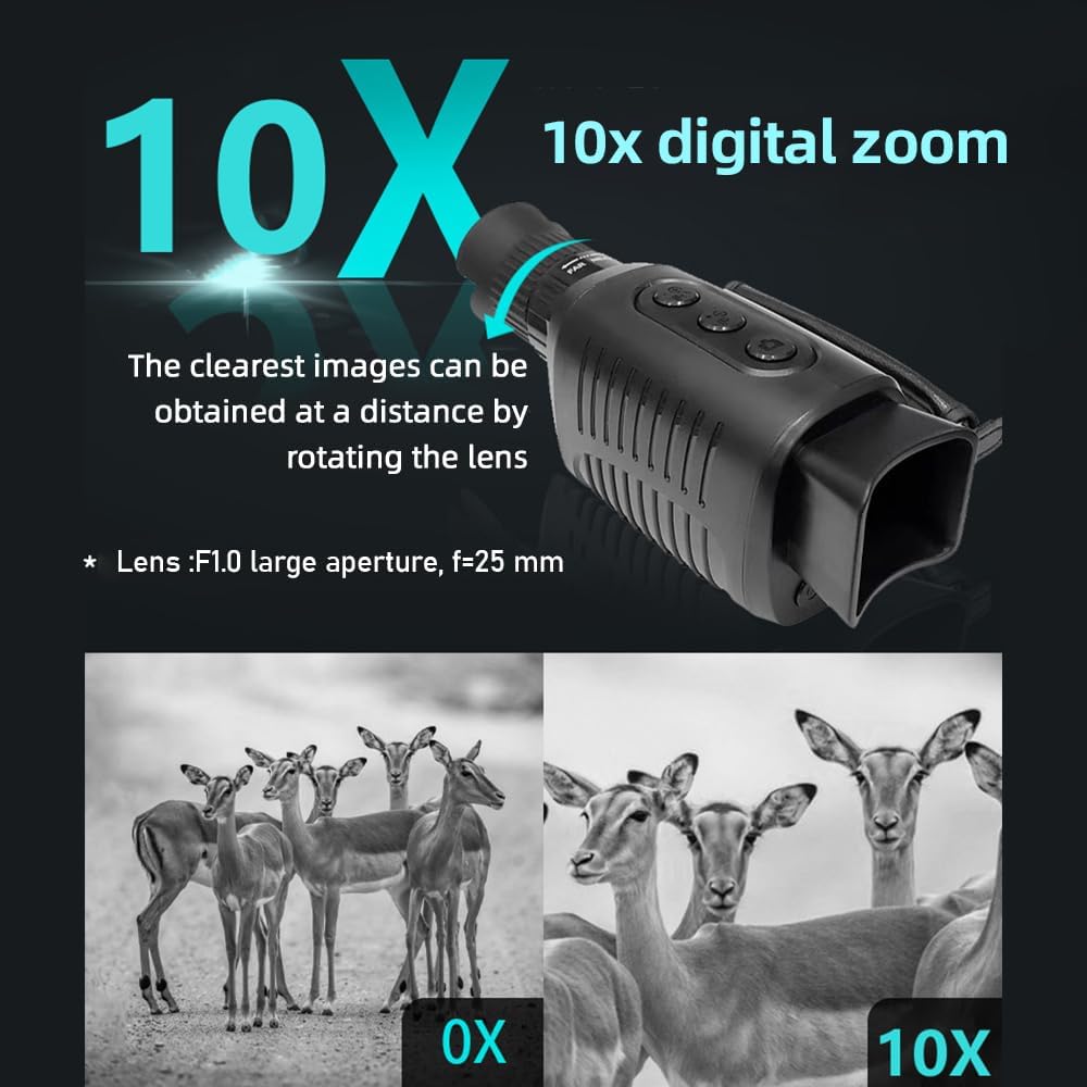 Andoer Monokulares Teleskop, 2,5K-Nachtsichtbrille 10X digitaler Zoom Monokular Fernrohr für Erwachs
