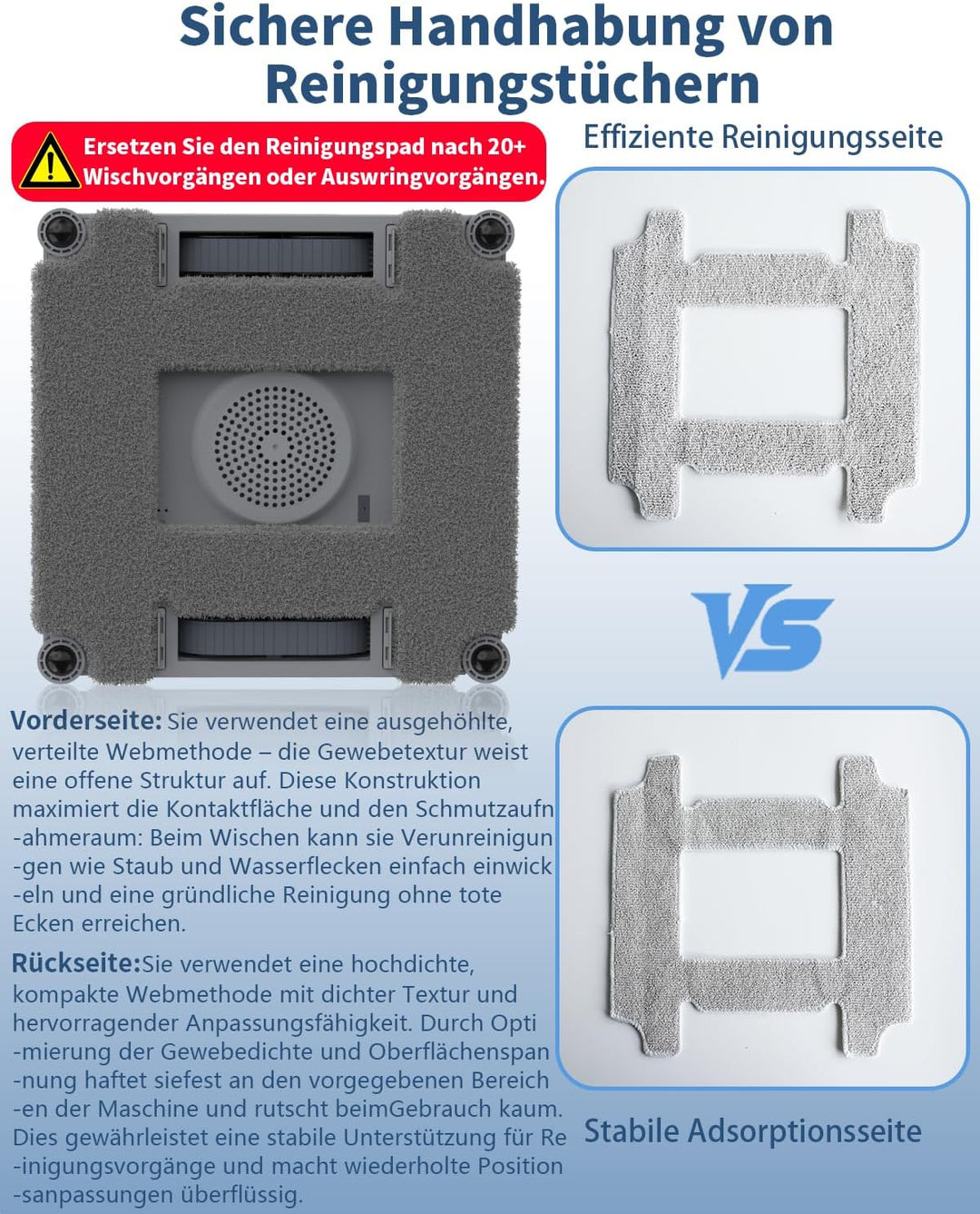 Ersatz-Reinigungstücher für Fensterreinigungsroboter (6er-Pack) – Ultrasaugstark, Einfach zu Montier