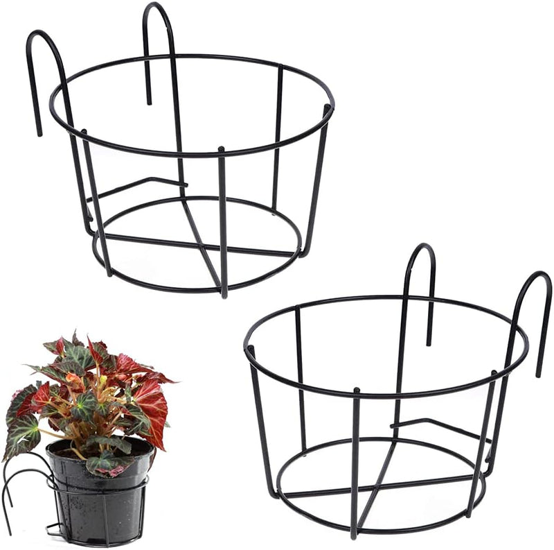 Bhina 2 Stücke Geländer Pflanzgefässe Blumentopf,Blumentopfhalter,Runder Garteneisen, Aufhängen, Pfl