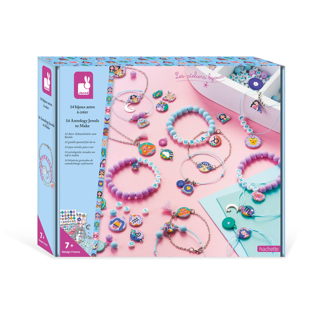 Janod - Bastelset 14 Astro-Schmuckstücke - Les Ateliers Bijoux - Kreatives Hobby Kinder - 12 Armbänd