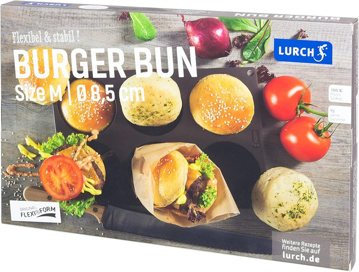 Lurch 85086 FlexiForm Burger Buns / Backform aus Silikon für 8,5 cm Pattys, 6-Fach, Braun Ø 8,5 cm B