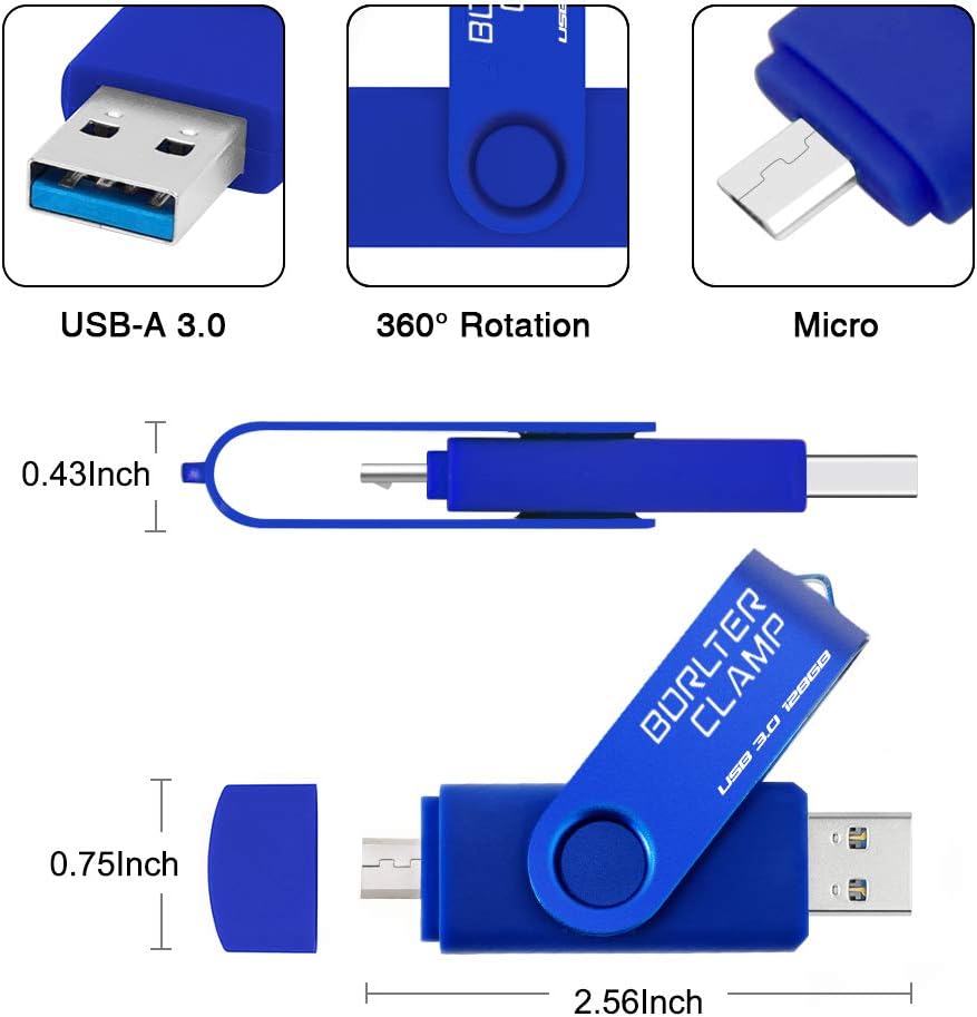 BORLTER CLAMP 128GB OTG USB-Stick Speicherstick Dual USB 3.0 Flash-Laufwerk mit Micro USB-Laufwerk A