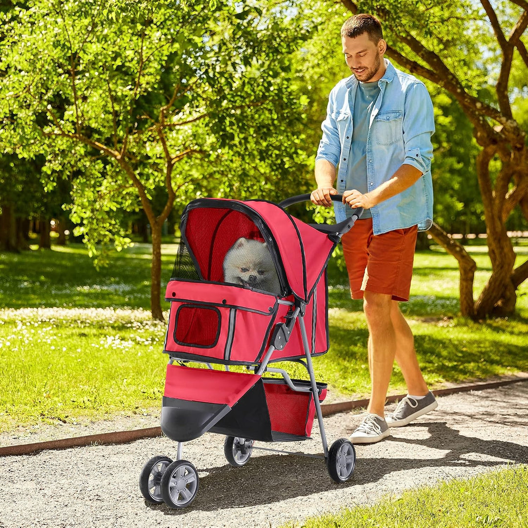 PawHut Hundewagen Hundebuggy Buggy Hunde Katzen Pet Stroller Hunde Buggy Rot Rot 75L x 45B x 97H cm,
