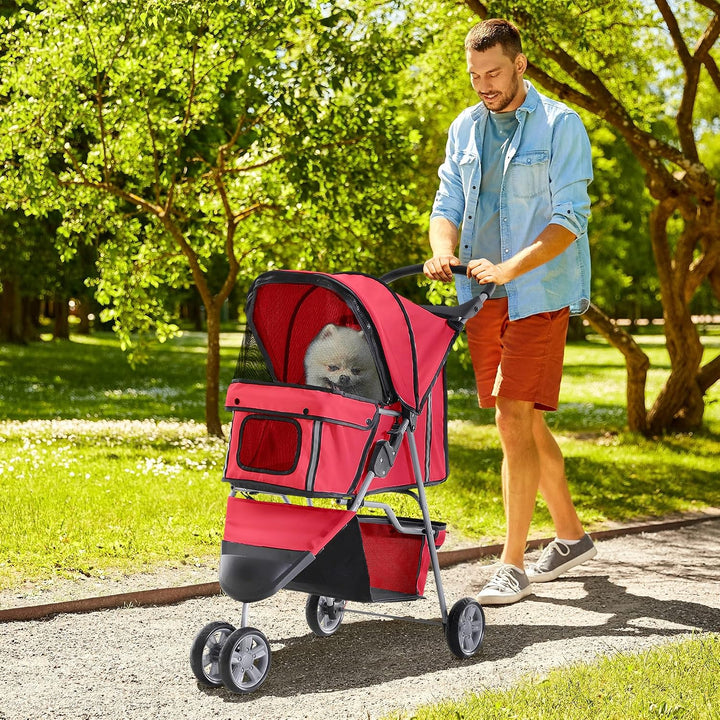 PawHut Hundewagen Hundebuggy Buggy Hunde Katzen Pet Stroller Hunde Buggy Rot Rot 75L x 45B x 97H cm,