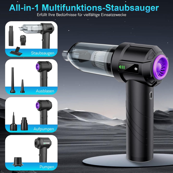 4 in 1 Handstaubsauger Akku Kabellos, 22000Pa Autostaubsauger mit Bürstenloser Motor, 3 Stufen Saugs