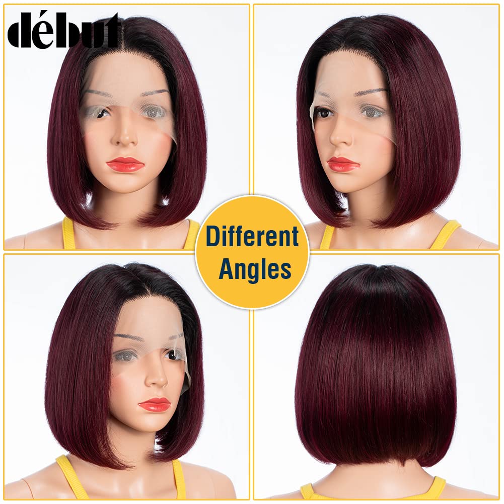 DÉBUT Glatte Bob Perücke, Echthaar, T-Teil, Spitzenfront, Bob-Perücke, vorgezupft, mit Babyhaar, 150