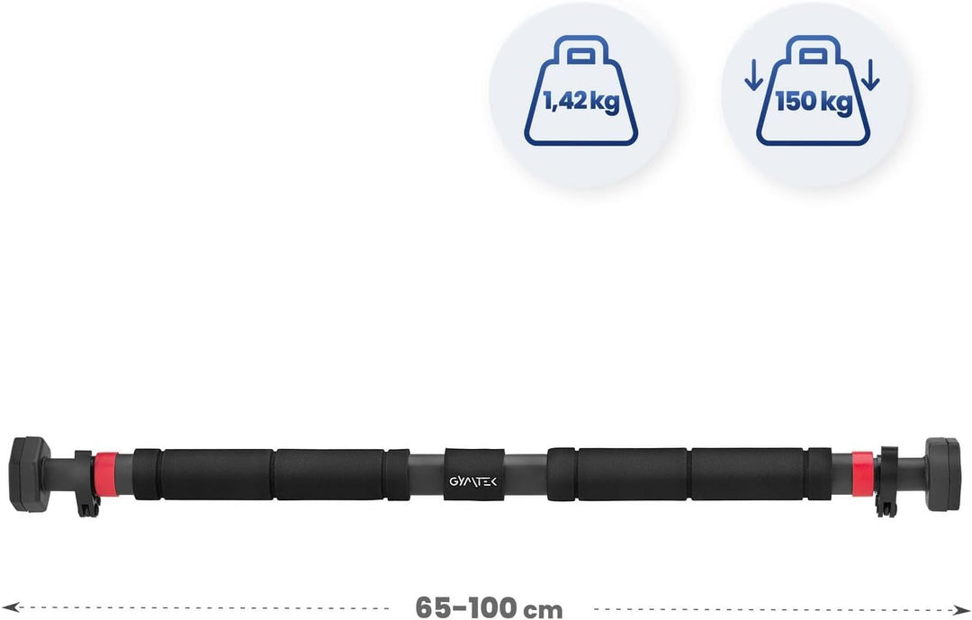 Gymtek® Klimmzugstange für Türrahmen Pull Up Bar Türstange - 65-100 cm Schwarz und rot, Schwarz und