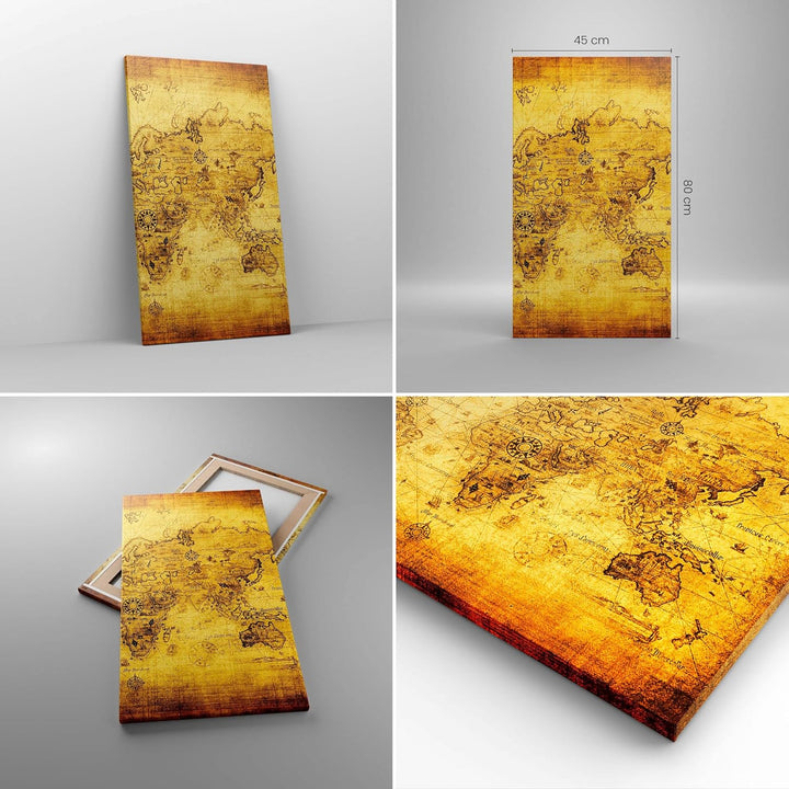 Bilder auf Leinwand Karte Welt Kontinente Leinwandbild mit Rahmen 45x80cm Wandbilder Dekoration Wohn