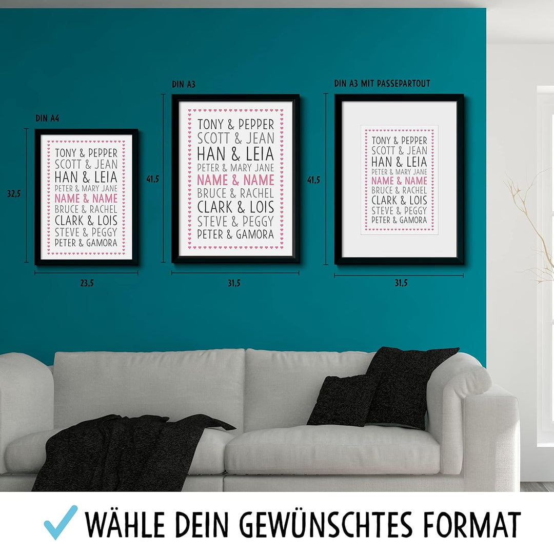 OWLBOOK DU ICH Superhelden Paare Bild im Holz-Rahmen A3 mit Passepartout Geschenke Geschenkideen für