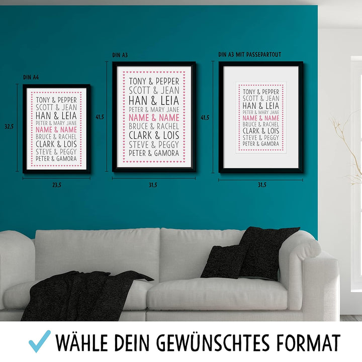 OWLBOOK DU ICH Superhelden Paare Bild im Holz-Rahmen A3 mit Passepartout Geschenke Geschenkideen für
