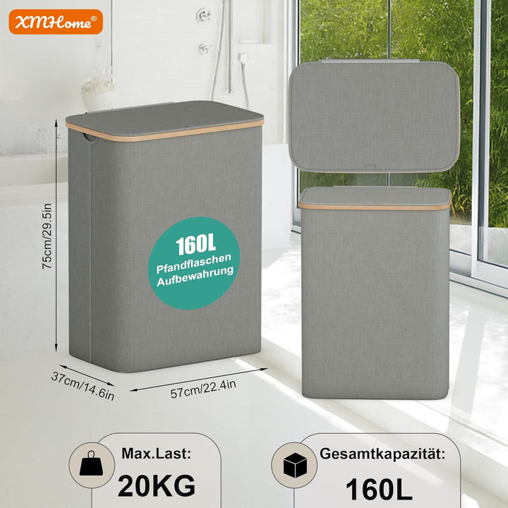 pfandflaschen sammelbehälter 160L Pfandflaschen Sammler mit 2 Fächern Leergut Sammelbehälter mit sta