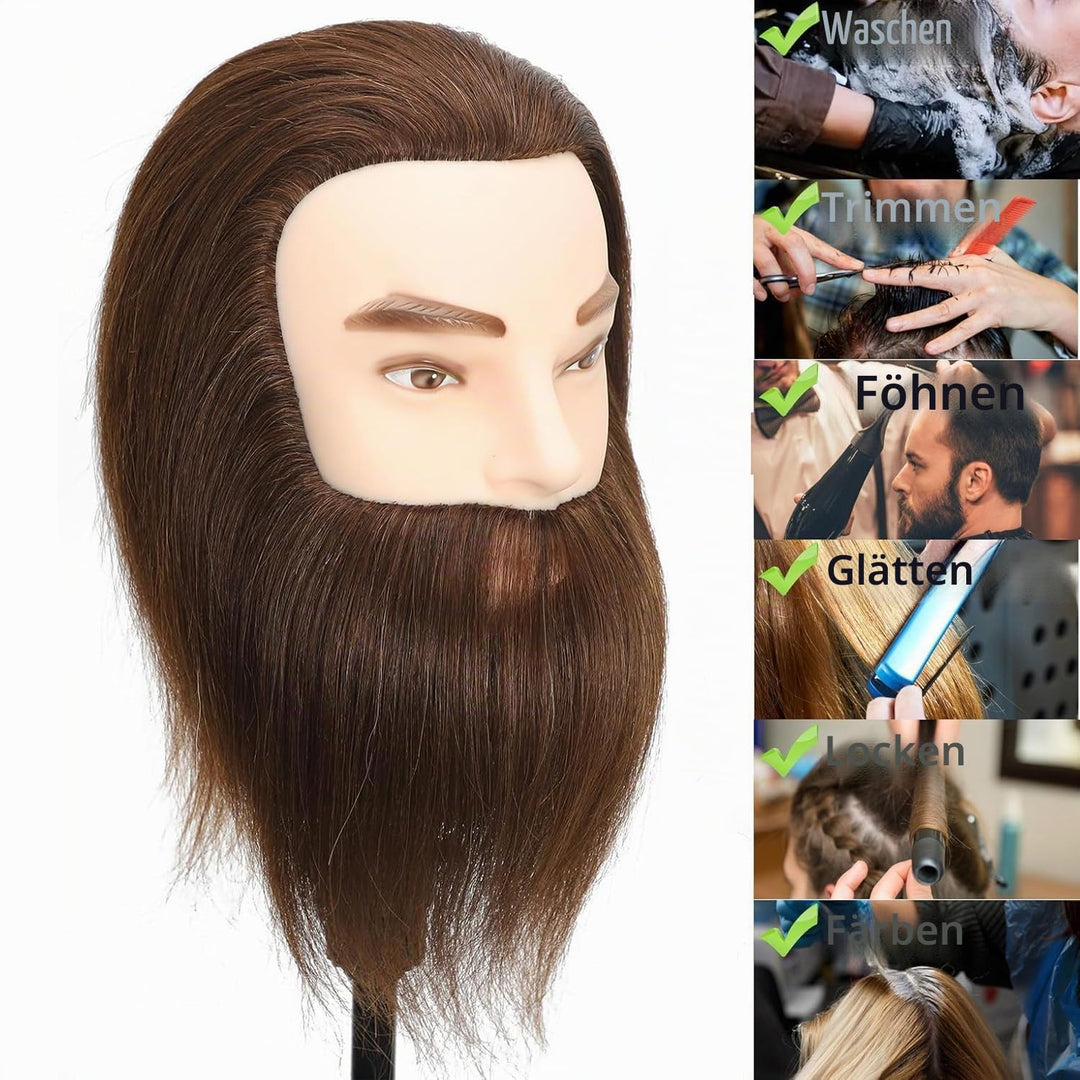 Männlicher Mannequinkopf, Trainingskopf mit 100 % Echthaar, Friseurpuppenkopf, Trainingspuppenkopf f