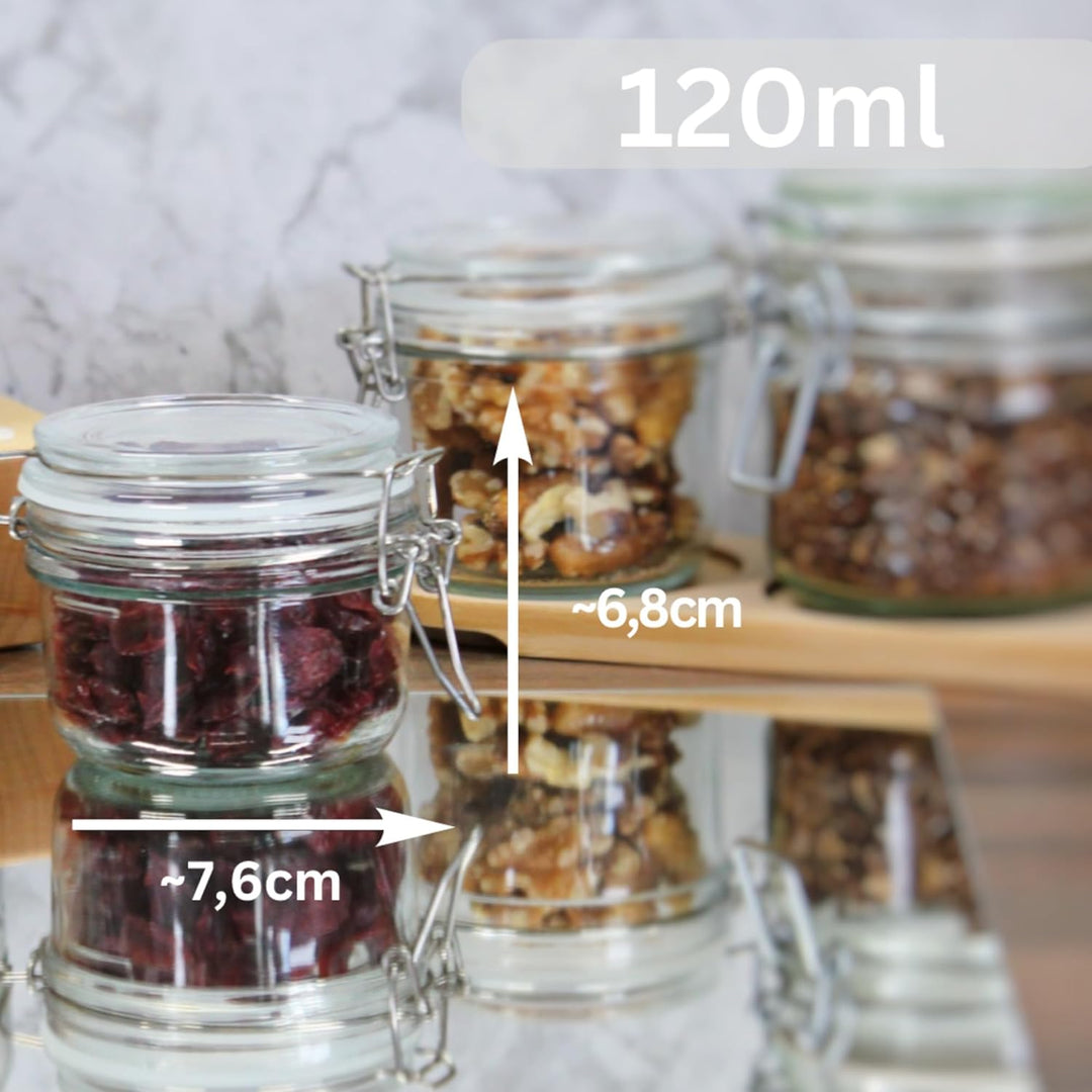 gouveo 16er Set Vorratsglas 120 ml (0,12 l) Vorratsglas 120 ml mit Bügelverschluss Drahtbügelverschl
